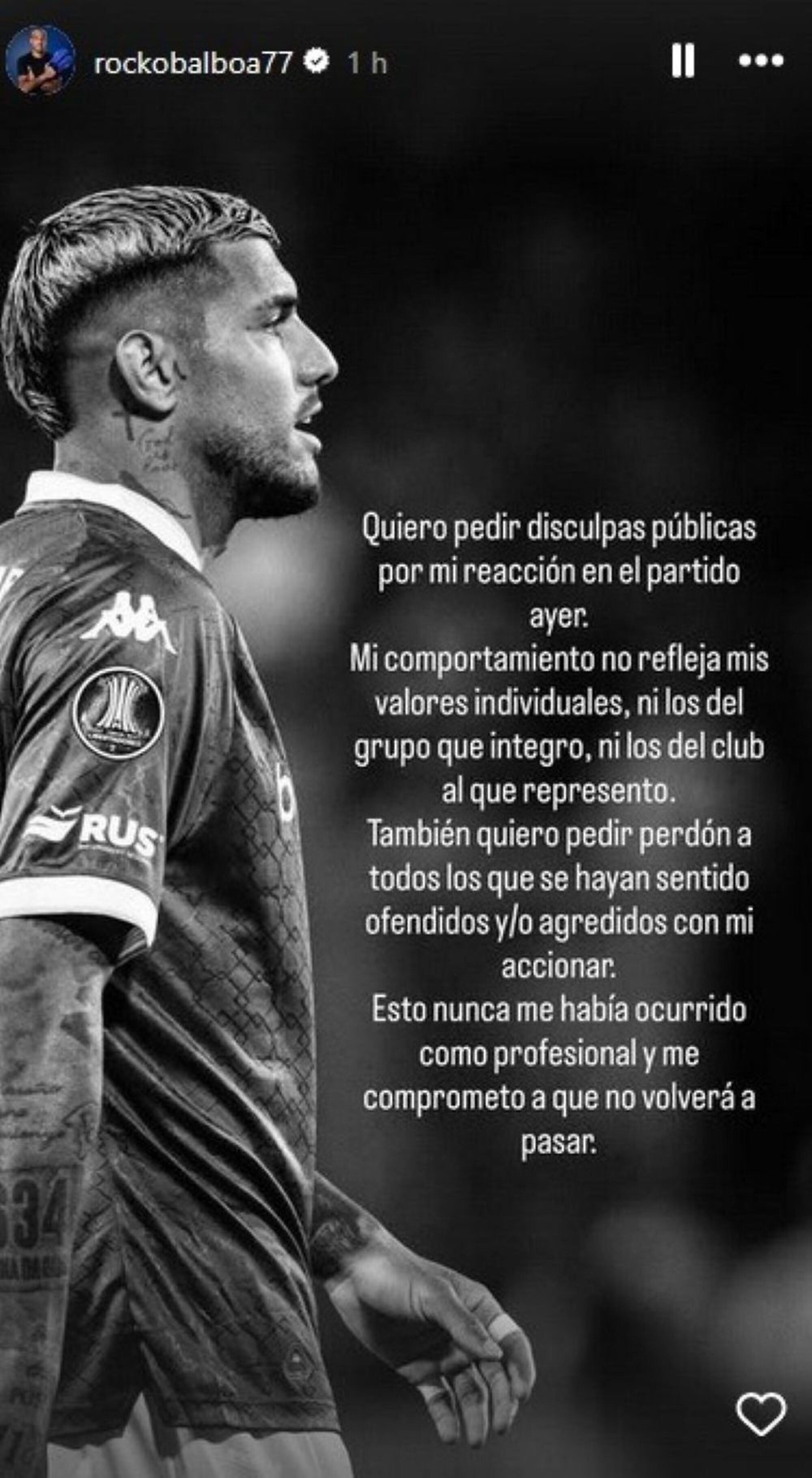 El pedido de disculpas de Adrián "Rocky" Balboa tras haber escupido en la cara a Marcos Acuña de River Plate El pedido de disculpas de Adrián "Rocky" Balboa tras haber escupido en la cara a Marcos Acuña de River Plate