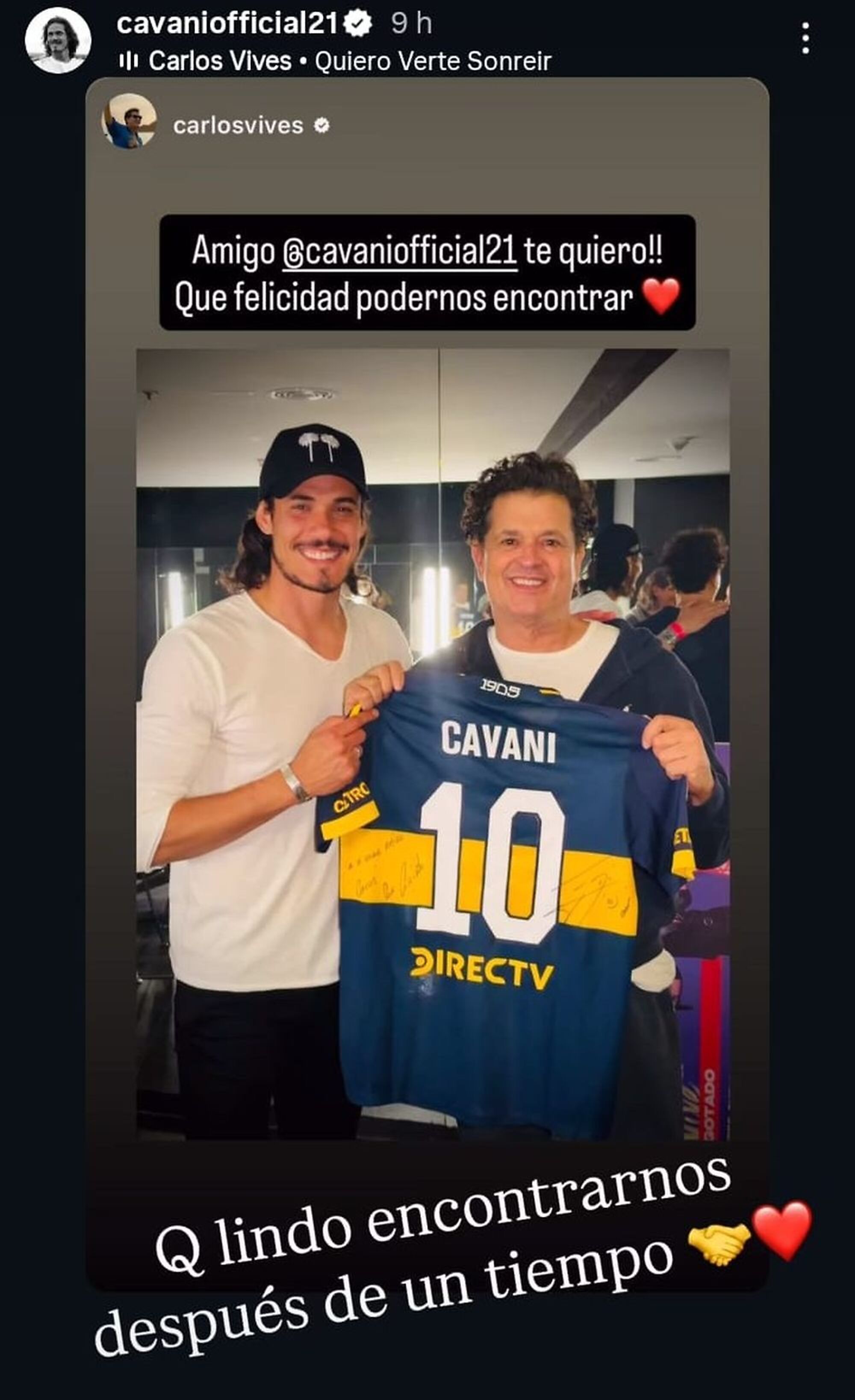 El reencuentro de Edinson Cavani y Carlos Vives El reencuentro de Edinson Cavani y Carlos Vives