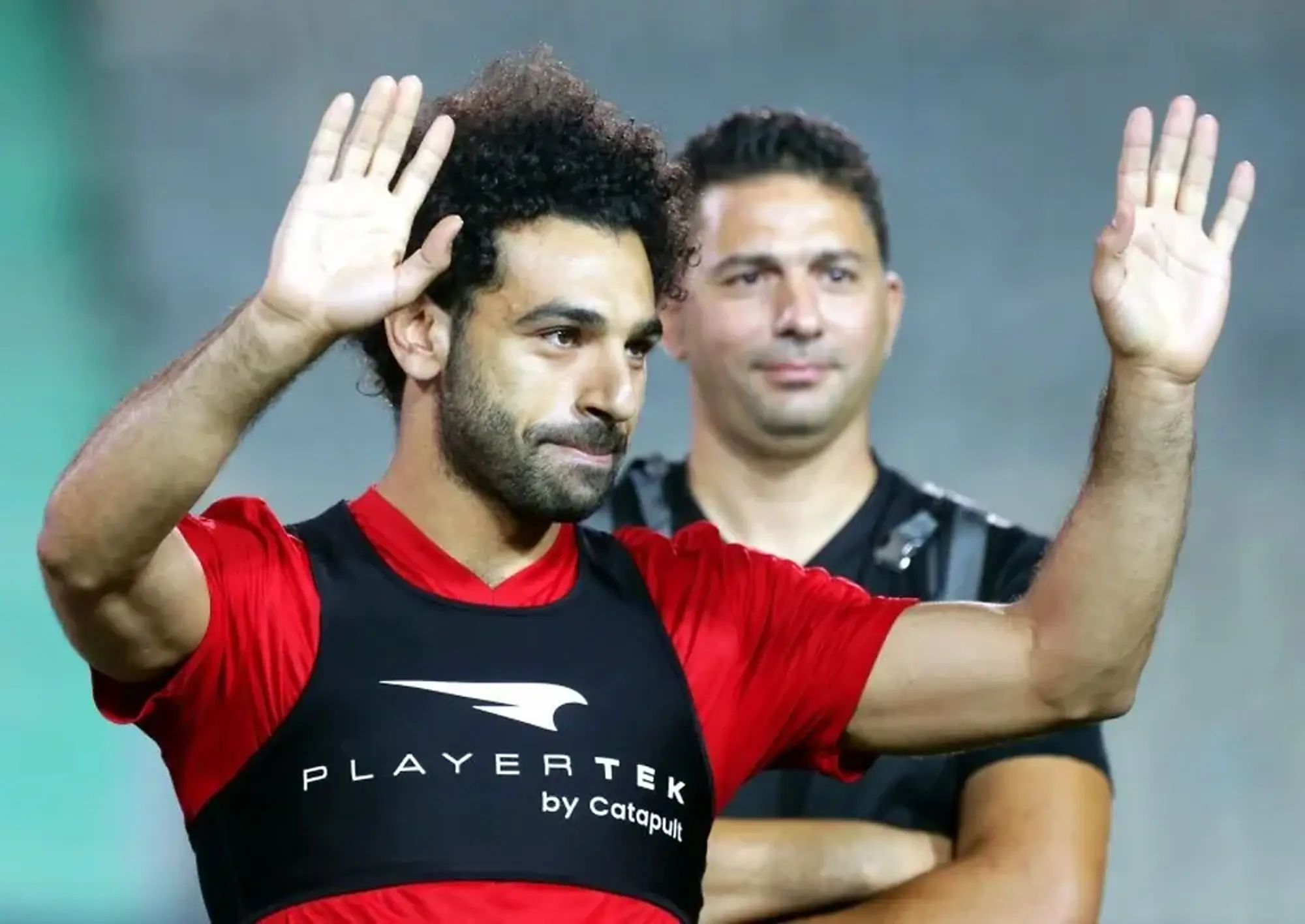 El saludo de Salah durante el entrenamiento de Egipto