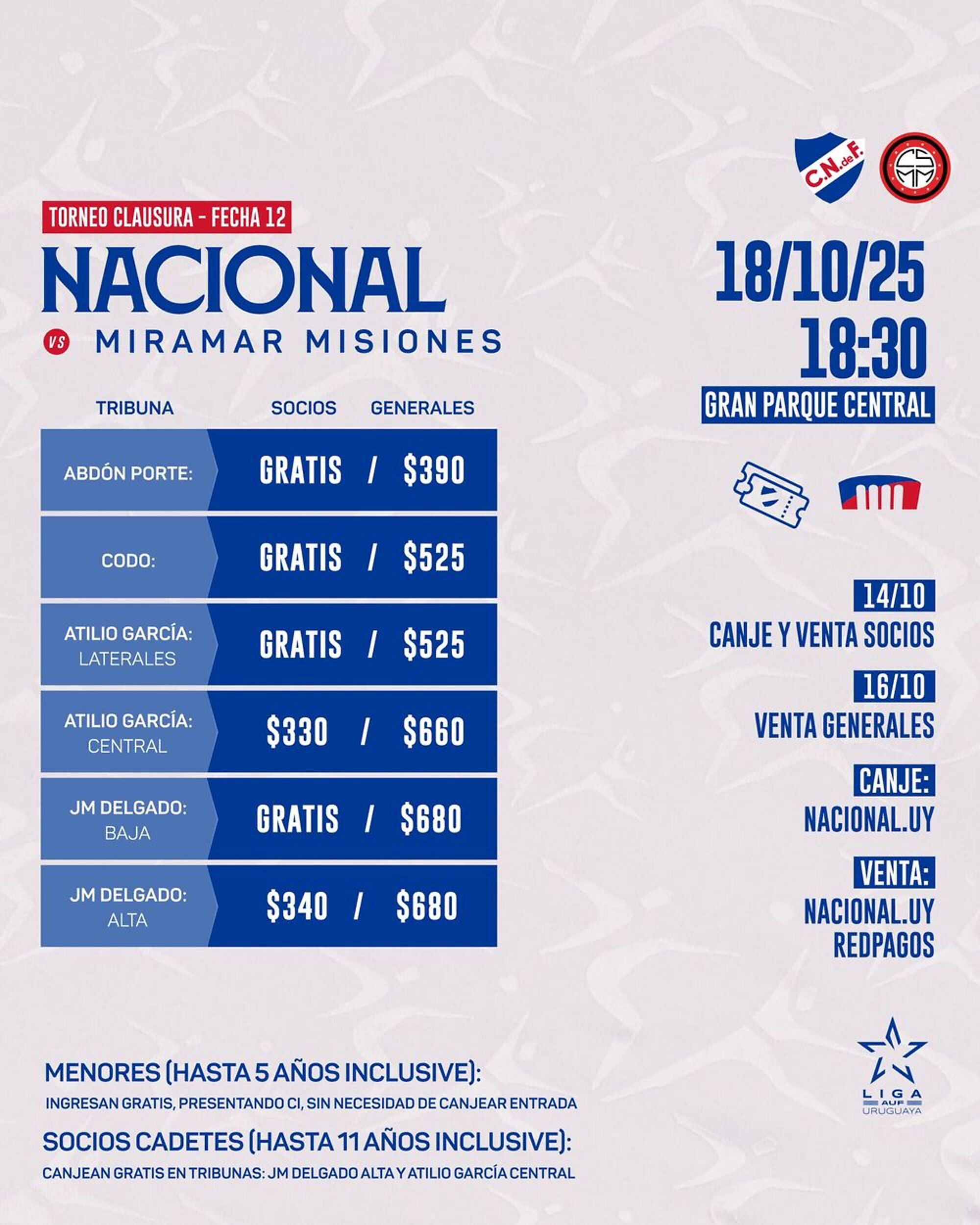 Entradas para Nacional vs Miramar Misiones Entradas para Nacional vs Miramar Misiones