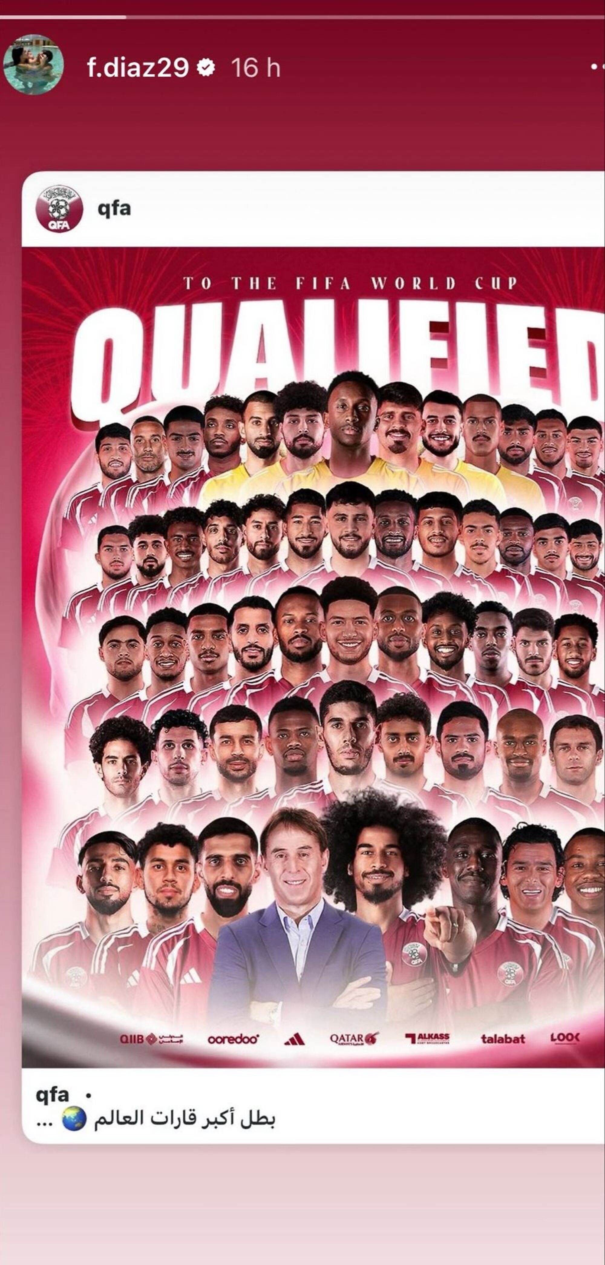 El posteo de Fabricio Díaz tras la clasificación de Qatar El posteo de Fabricio Díaz tras la clasificación de Qatar