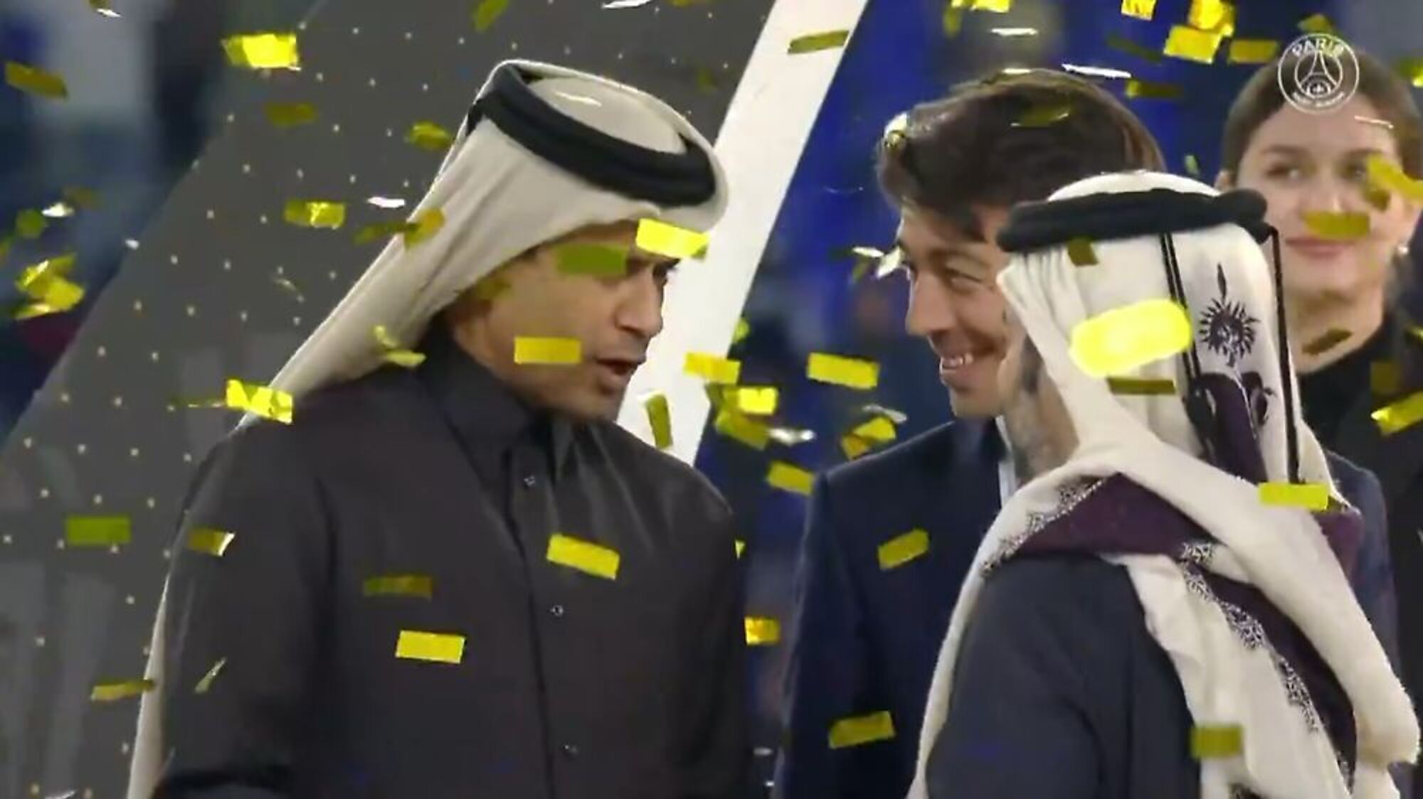 Juan Sartori y Nasser Al-Khelaifi en la final de PSG vs Mónaco en Doha 